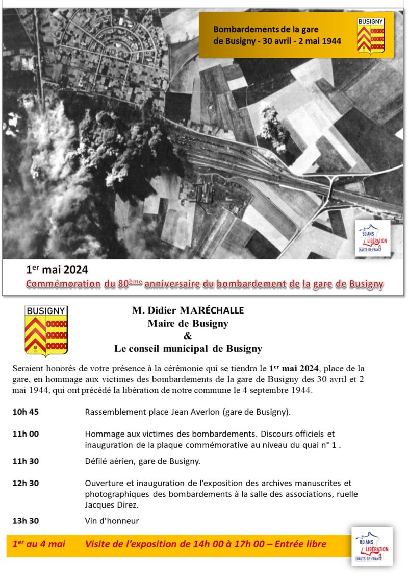 BUSIGNY - COMMEMORATION DU 80ème ANNIVERSAIRE DU BOMBARDEMENT DE LA GARE
